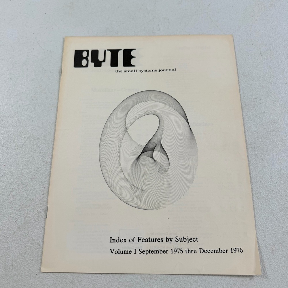 Byte Magazine Volume 1 Sep. 1975 -‎ Dec. 1976 Index Of Features By Subject